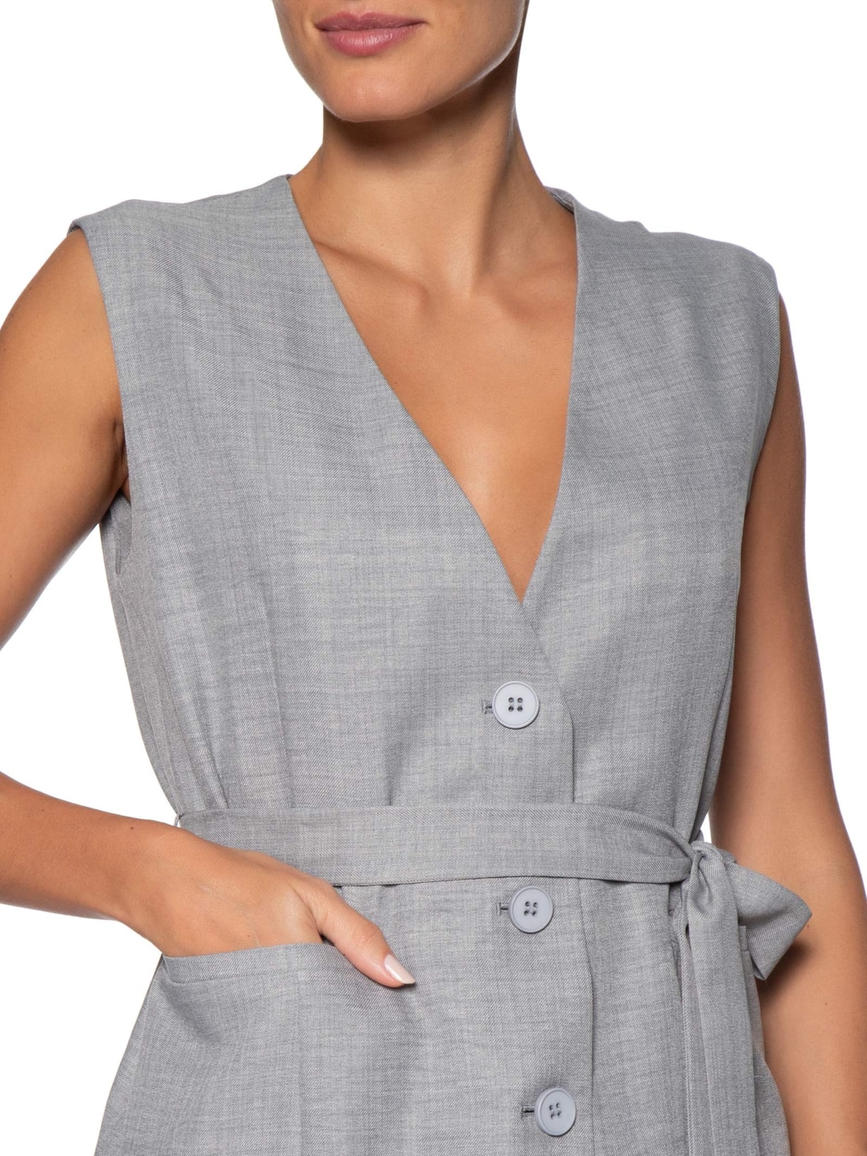 Colete Feminino Decote V Com Faixa Cinza Basiq