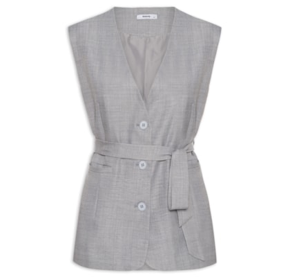 Colete Feminino Decote V Com Faixa - Cinza