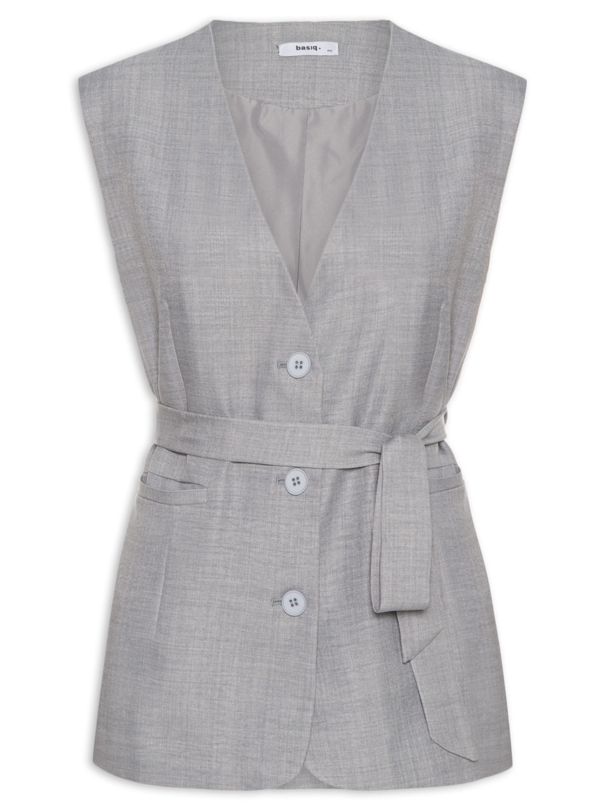 Colete Feminino Decote V Com Faixa - Cinza
