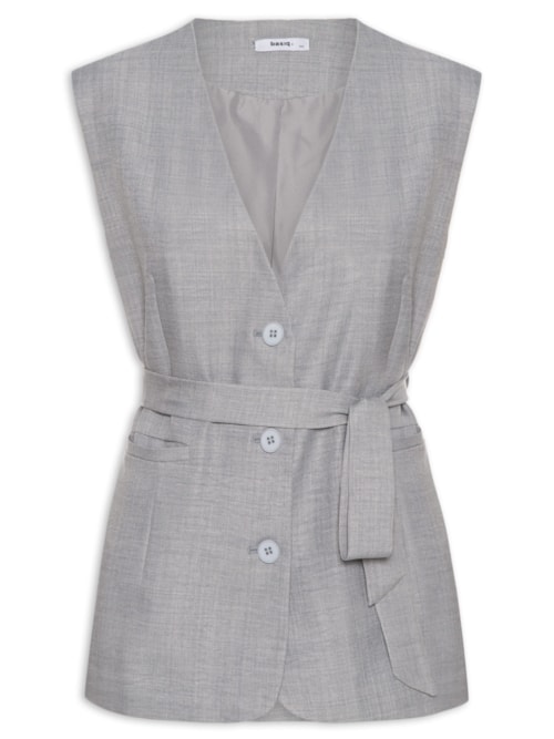 Colete Feminino Decote V Com Faixa - Cinza