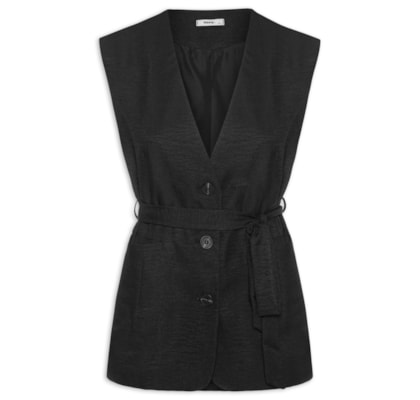 Colete Feminino Decote V Com Faixa - Preto