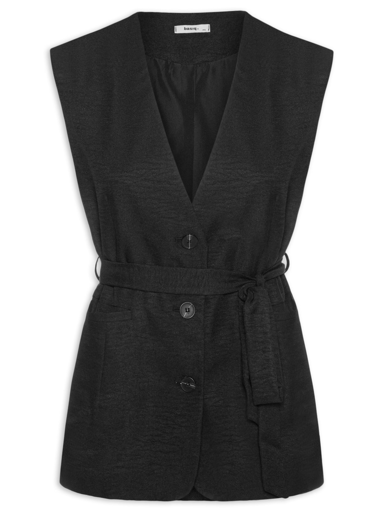 Colete Feminino Decote V Com Faixa - Preto