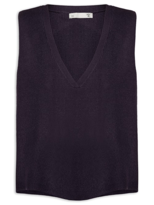 Colete Feminino Decote V Em Tricot - Azul
