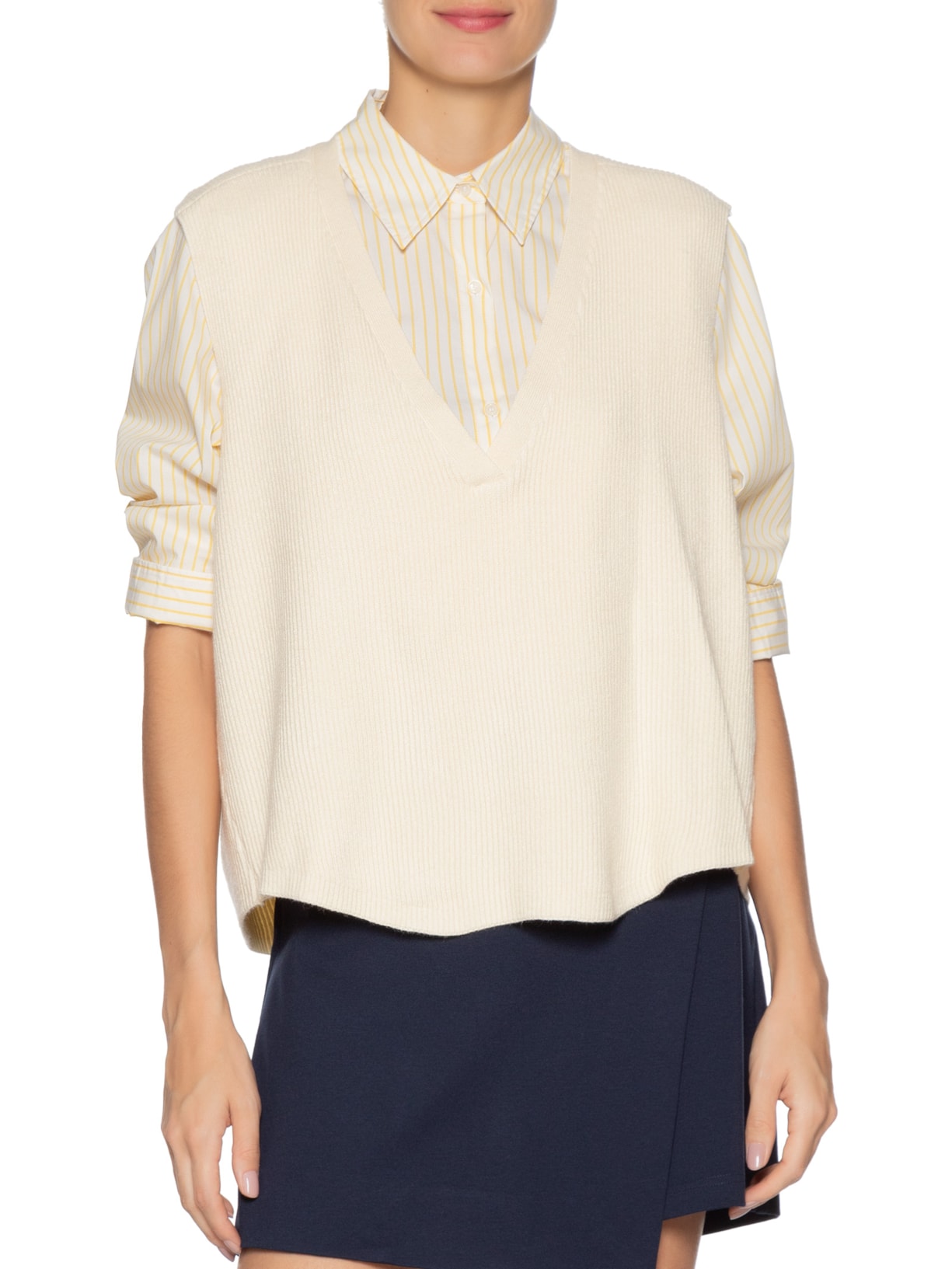 Colete Feminino Decote V Em Tricot Bege '2Essential