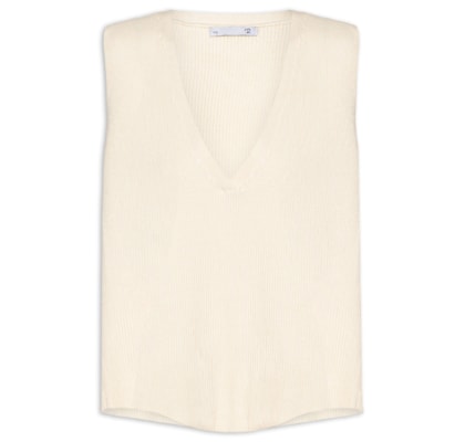 Colete Feminino Decote V Em Tricot - Bege