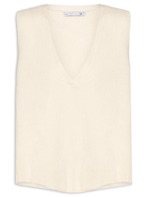 Colete Feminino Decote V Em Tricot - Bege