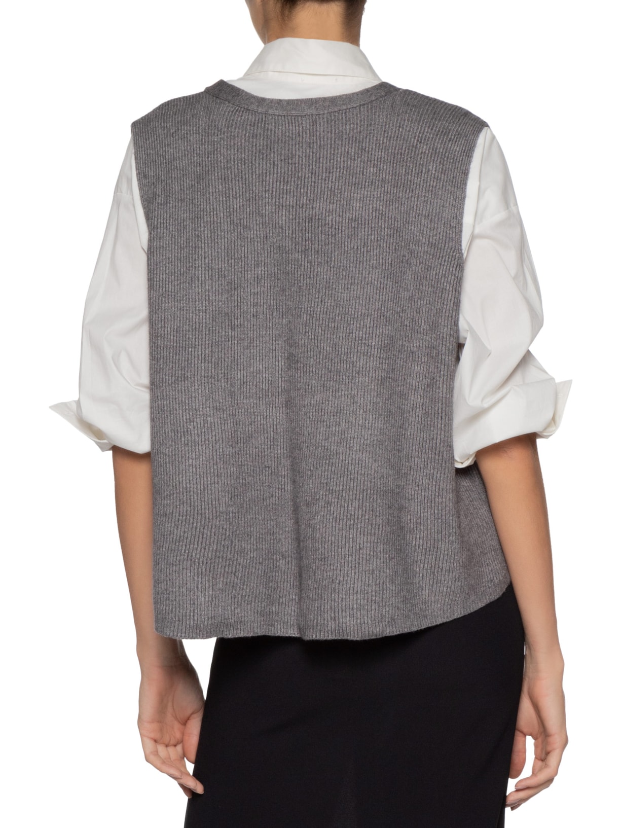 Colete Feminino Decote V Em Tricot Cinza '2Essential