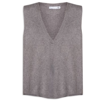 Colete Feminino Decote V Em Tricot - Cinza