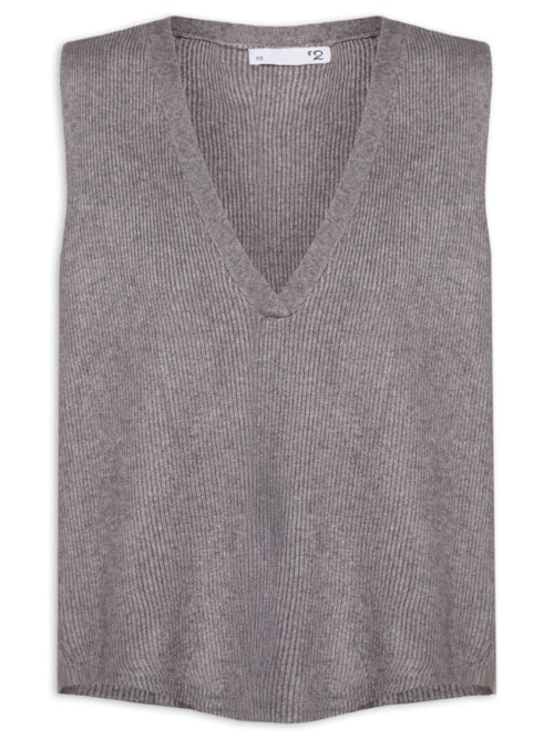 Colete Feminino Decote V Em Tricot - Cinza