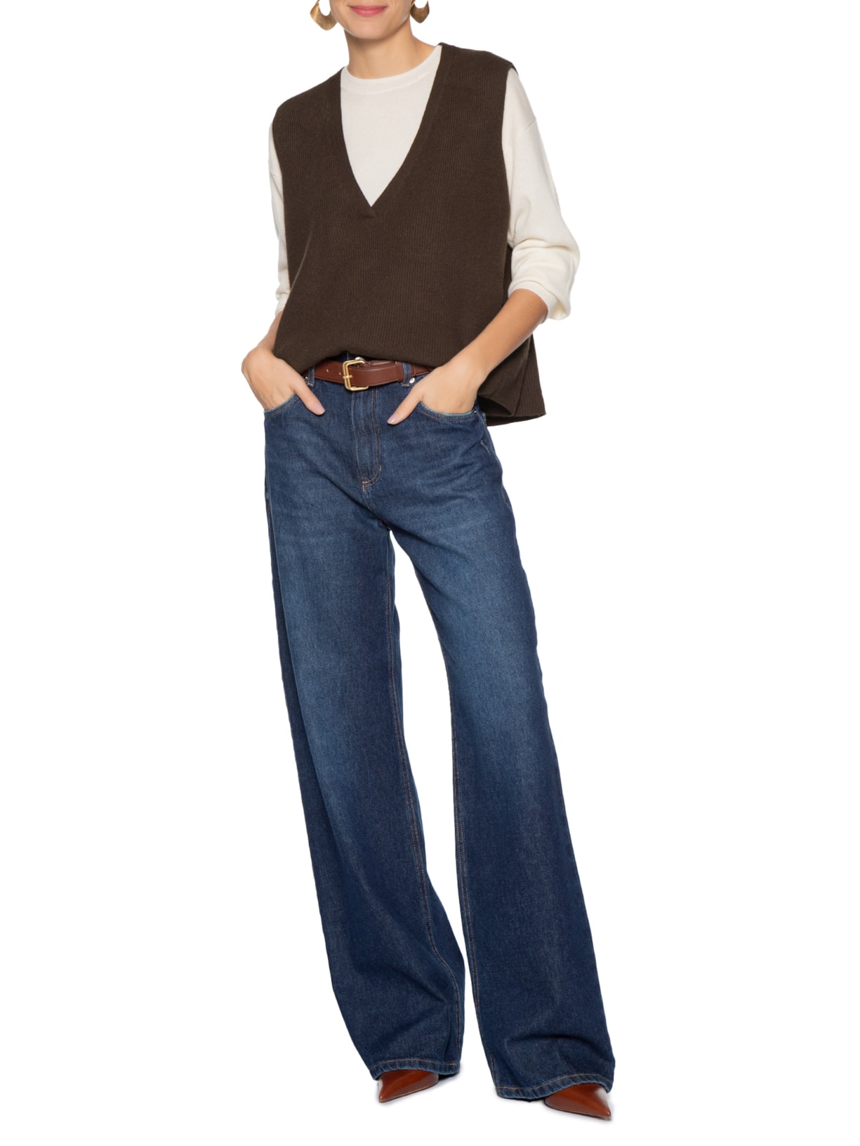 Colete Feminino Decote V Em Tricot Marrom '2Essential