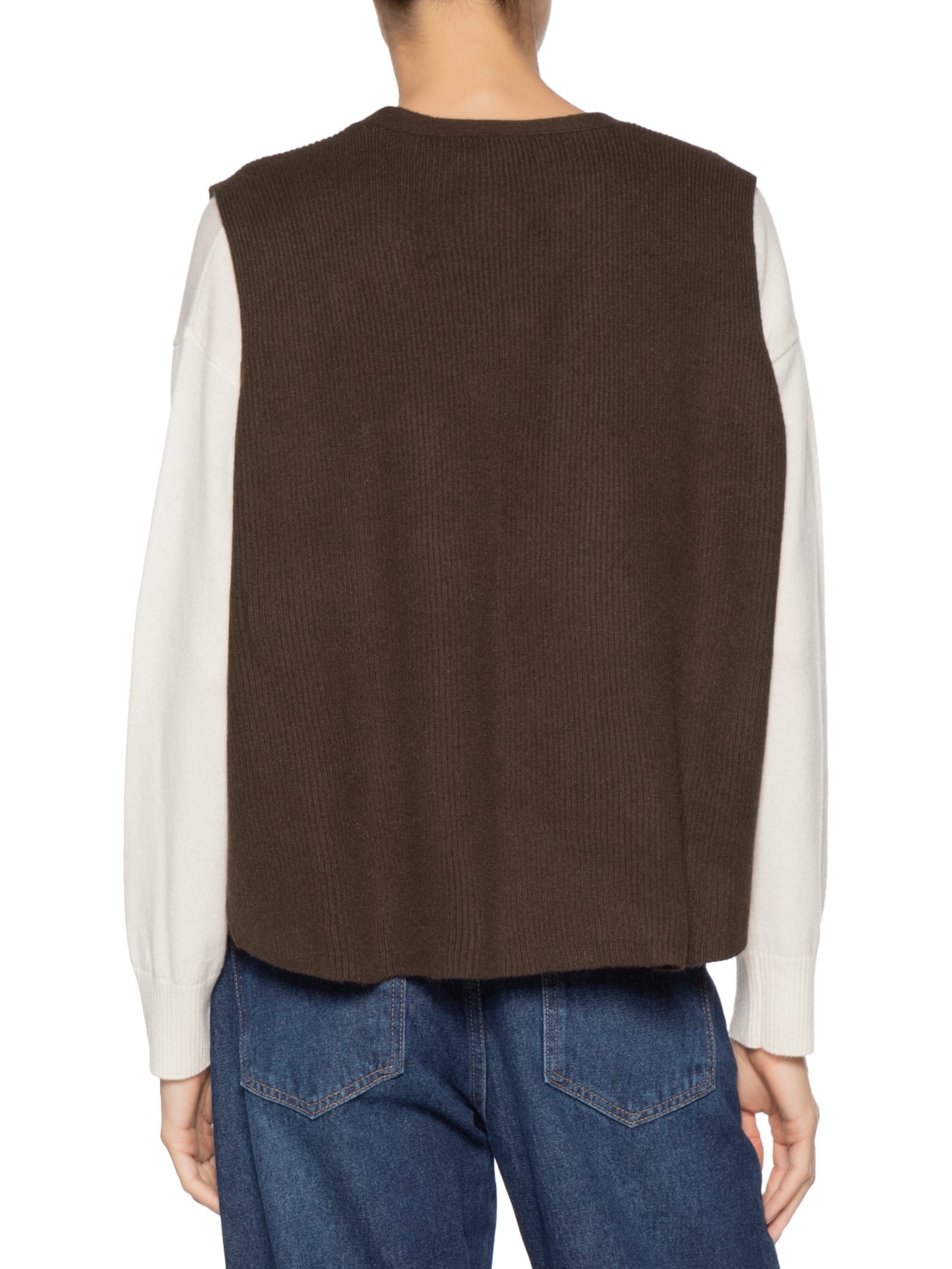 Colete Feminino Decote V Em Tricot Marrom '2Essential