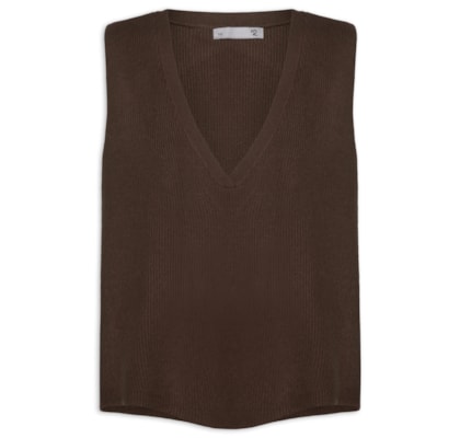 Colete Feminino Decote V Em Tricot - Marrom