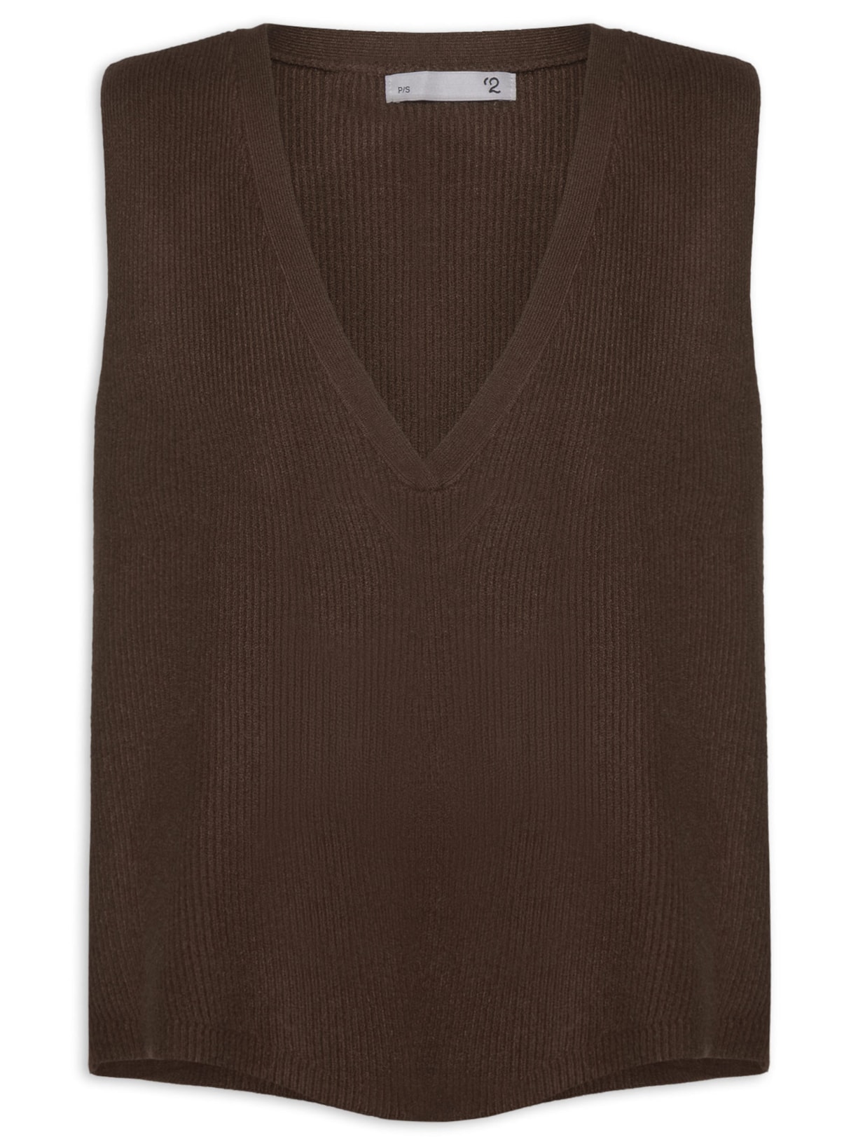 Colete Feminino Decote V Em Tricot - Marrom