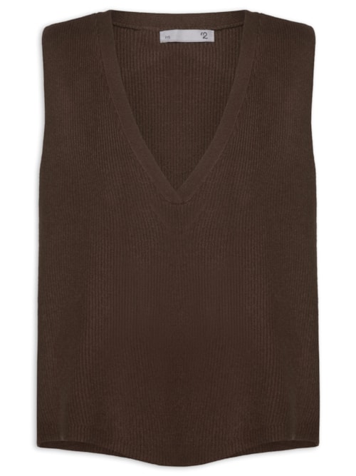 Colete Feminino Decote V Em Tricot - Marrom