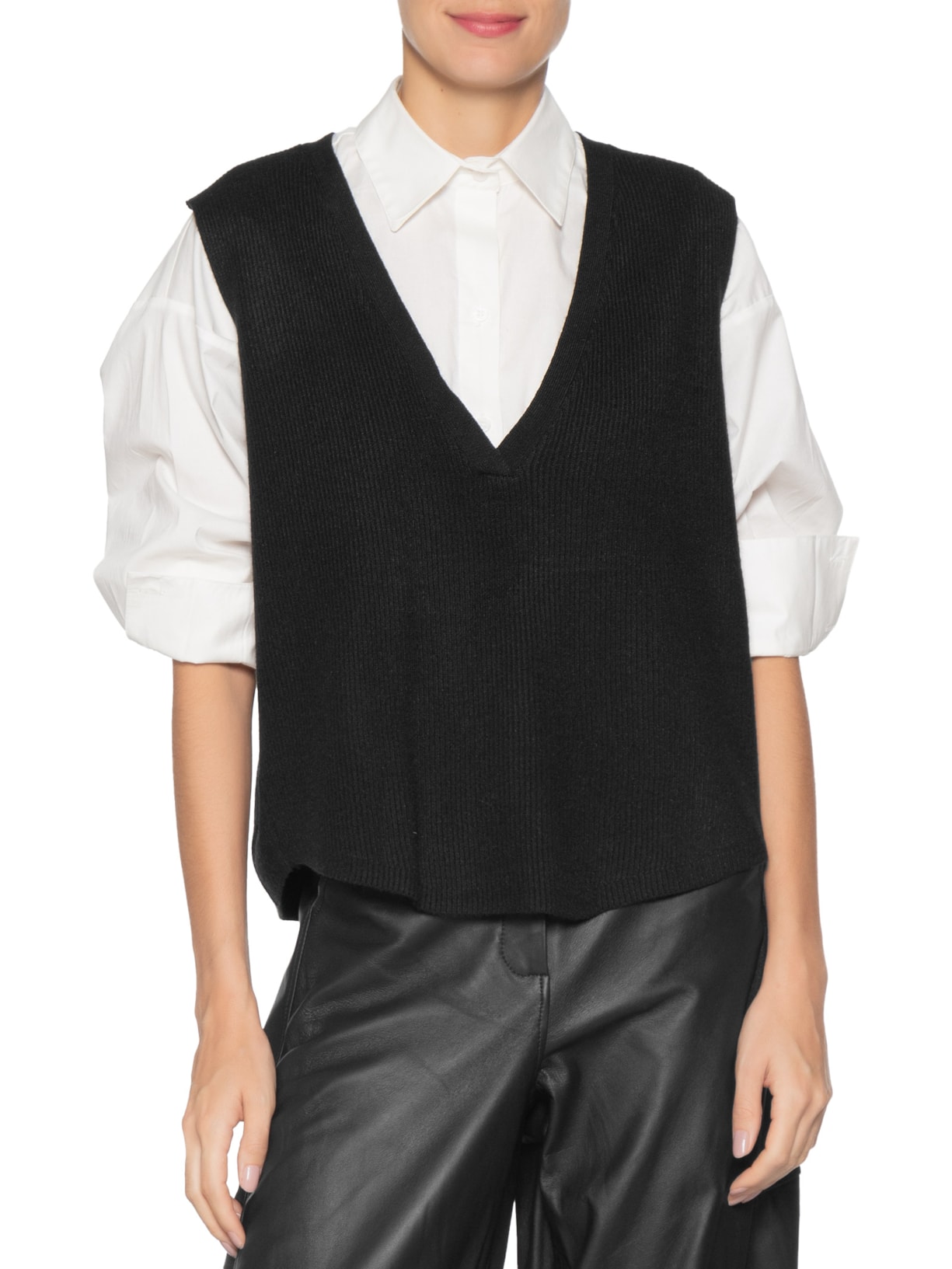 Colete Feminino Decote V Em Tricot Preto '2Essential