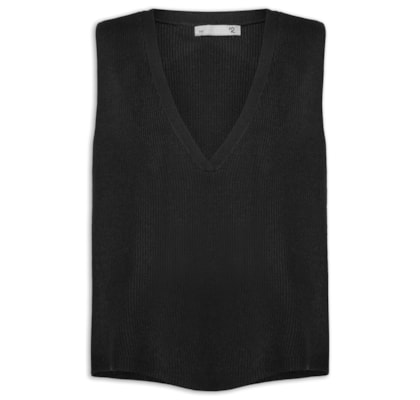 Colete Feminino Decote V Em Tricot - Preto