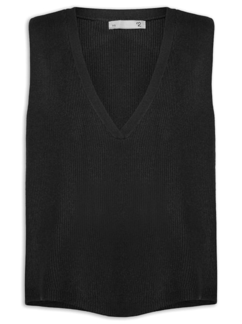 Colete Feminino Decote V Em Tricot - Preto