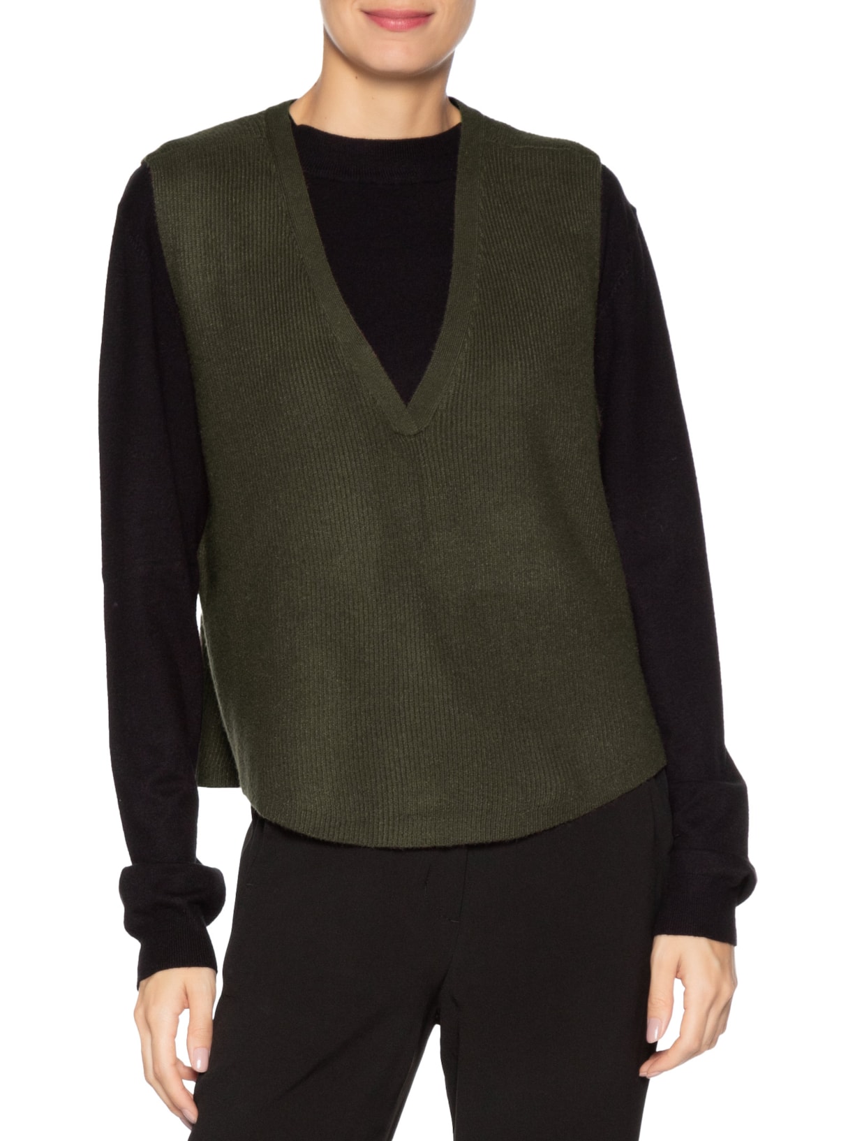 Colete Feminino Decote V Em Tricot Verde '2Essential