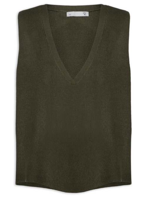 Colete Feminino Decote V Em Tricot - Verde