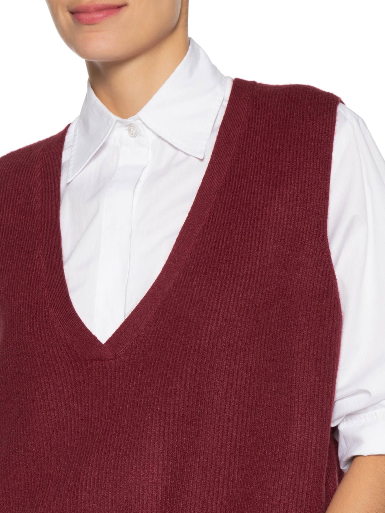 Colete Feminino Decote V Em Tricot Vermelho '2Essential