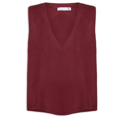 Colete Feminino Decote V Em Tricot - Vermelho