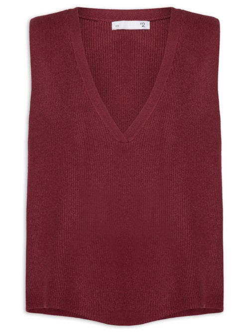 Colete Feminino Decote V Em Tricot - Vermelho