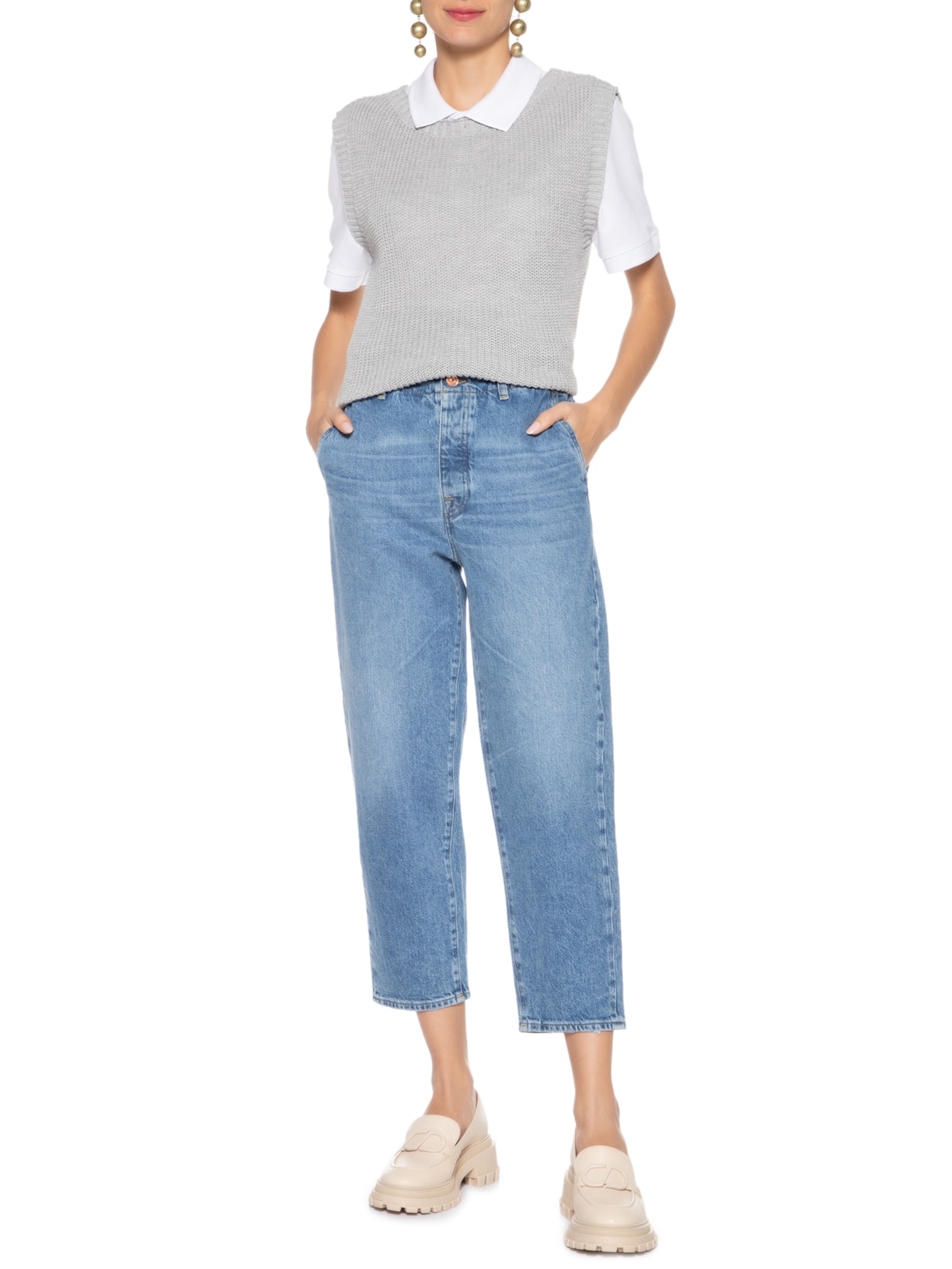 Colete Feminino Em Tricot Amplo Cinza '2Essential