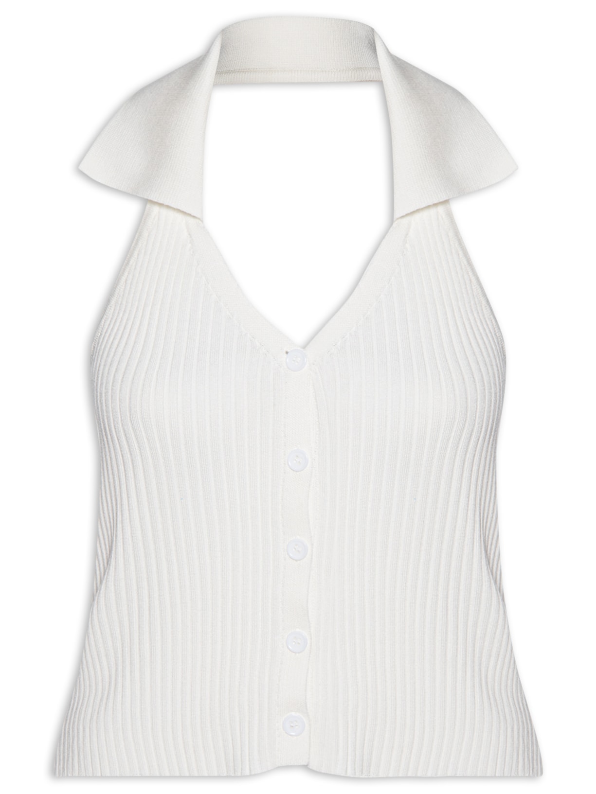 Colete Feminino Em Tricot Gola Polo - Branco