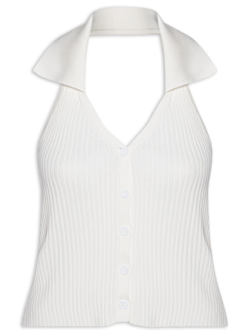 Colete Feminino Em Tricot Gola Polo - Branco
