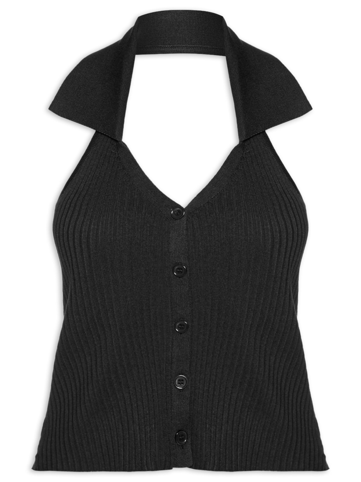 Colete Feminino Em Tricot Gola Polo - Preto