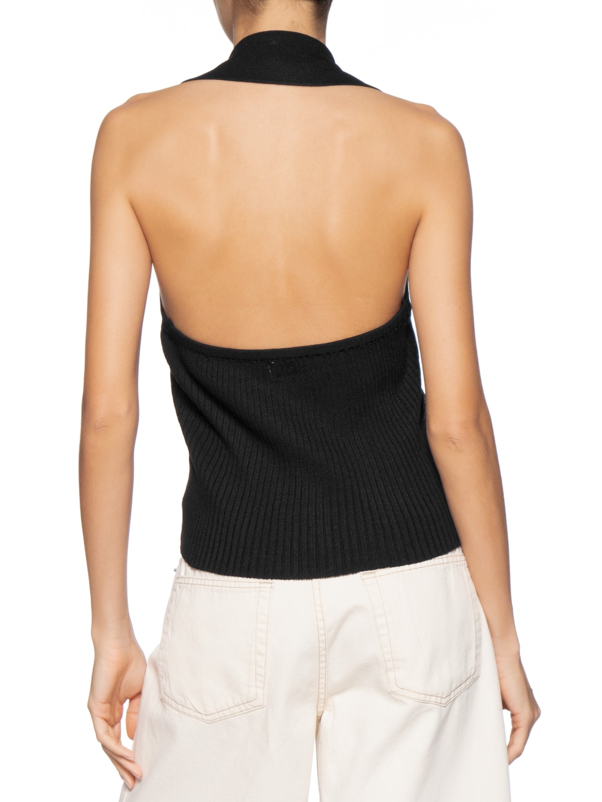 Colete Feminino Em Tricot Gola Polo Preto Basiq