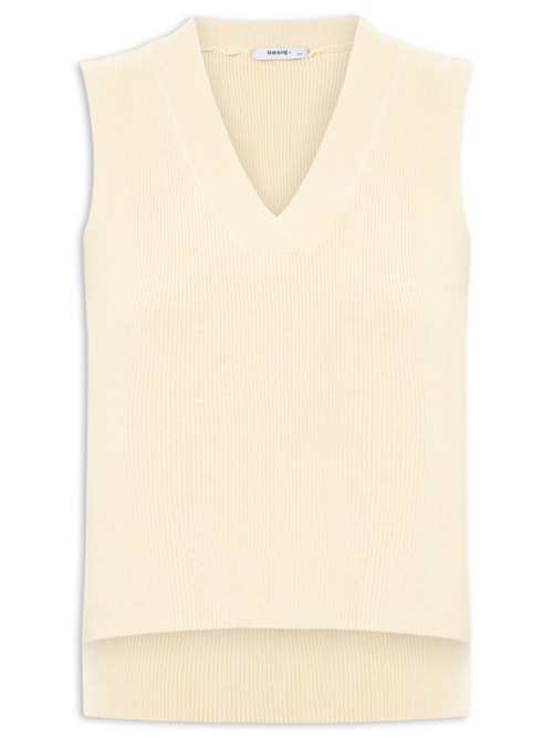 Colete Feminino em Tricot Gola V – Bege