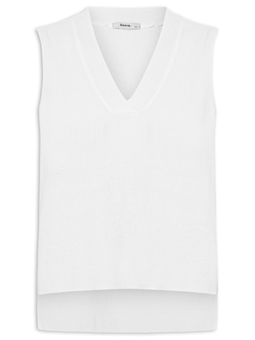 Colete Feminino em Tricot Gola V – Branco