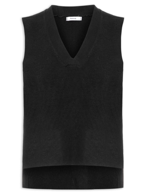 Colete Feminino em Tricot Gola V – Preto