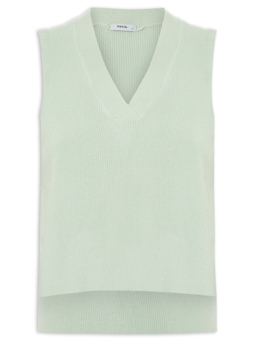 Colete Feminino em Tricot Gola V – Verde