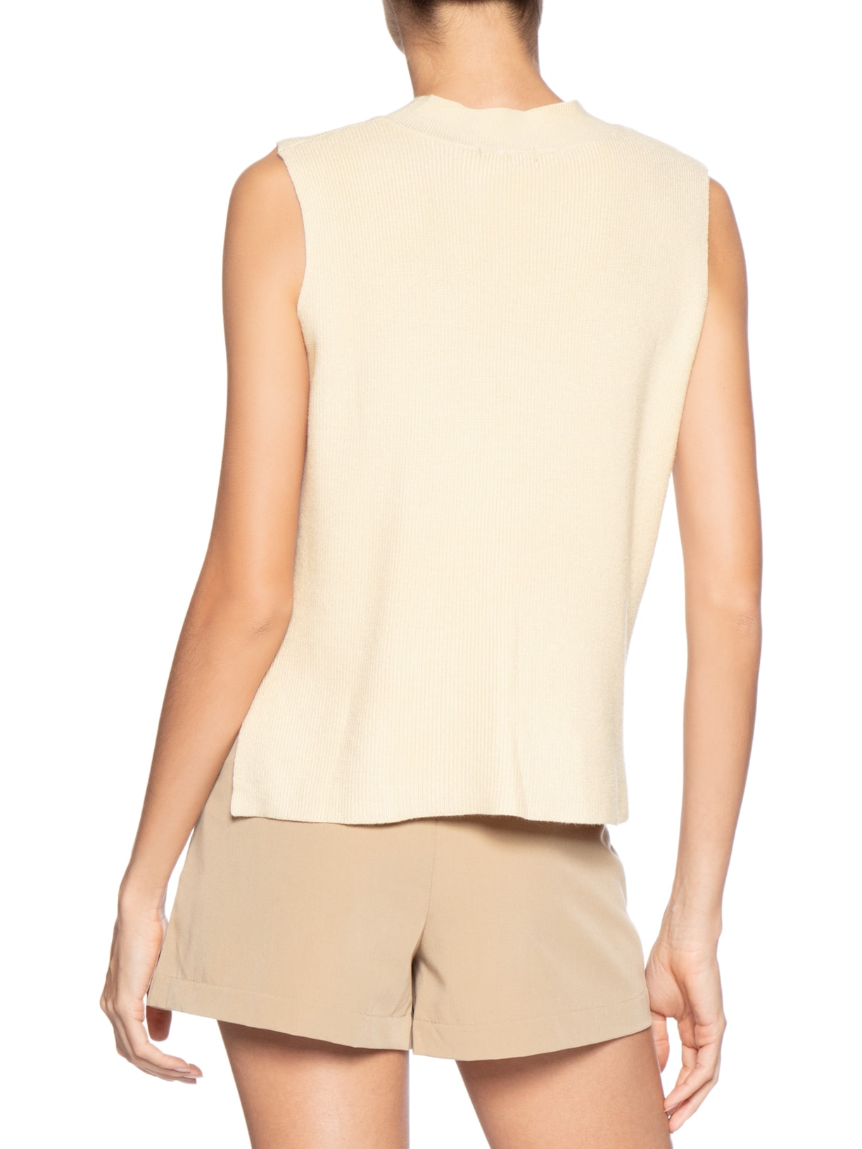 Colete Feminino em Tricot Gola V Bege Basiq