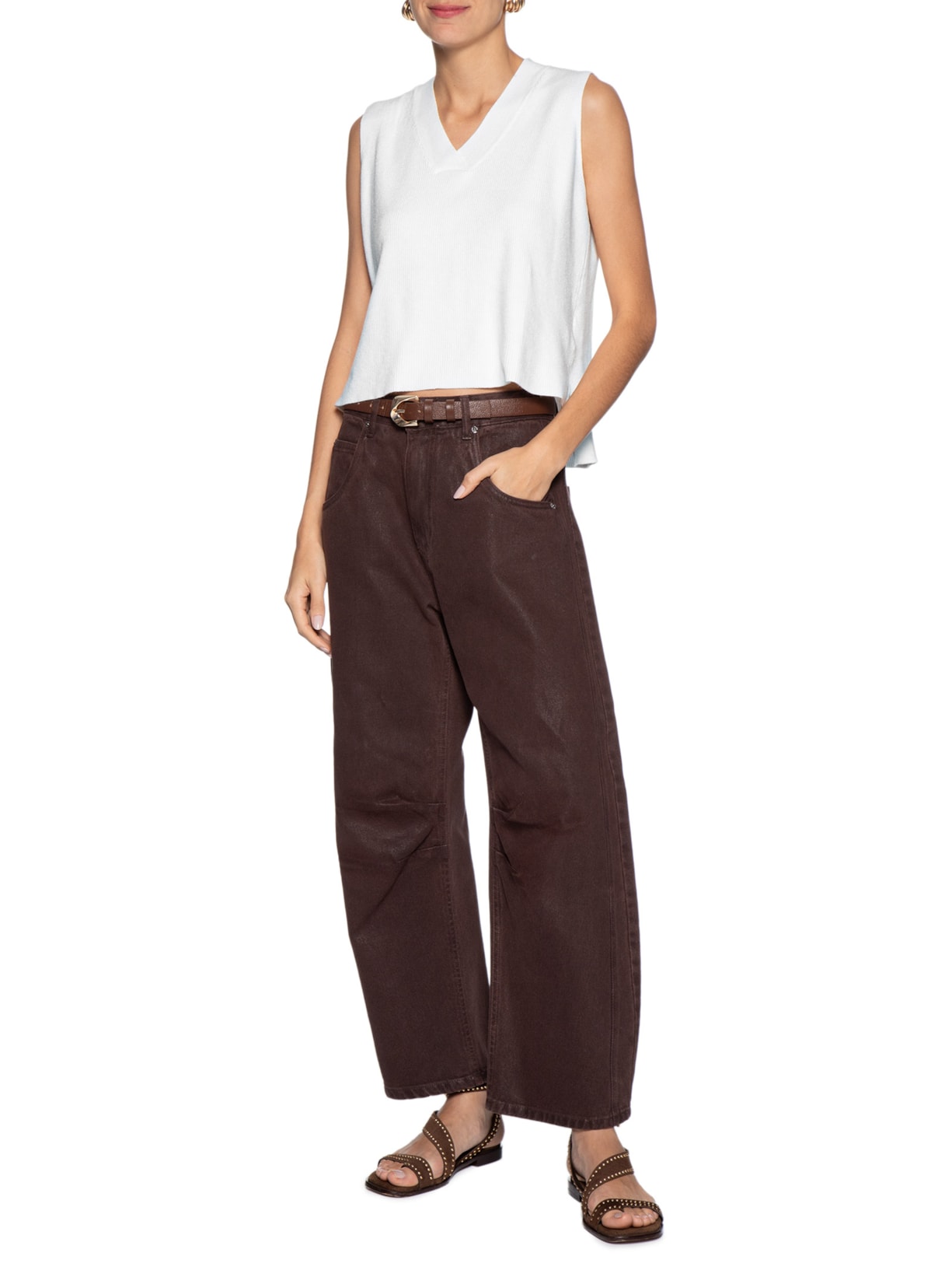 Colete Feminino em Tricot Gola V Branco Basiq