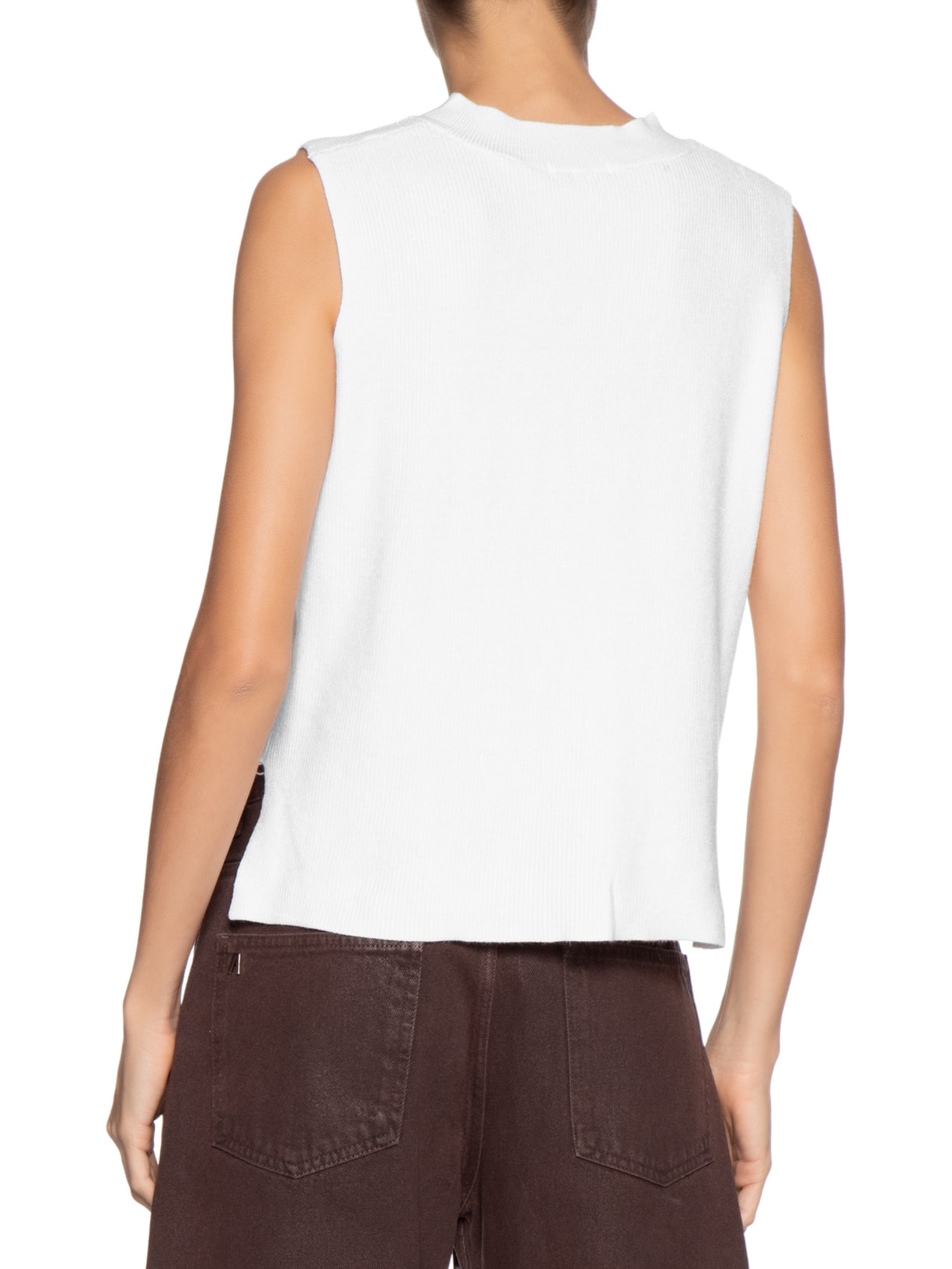 Colete Feminino em Tricot Gola V Branco Basiq