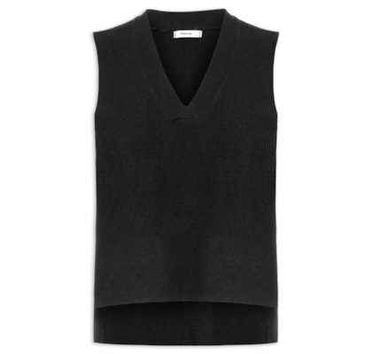 Colete Feminino em Tricot Gola V - Preto