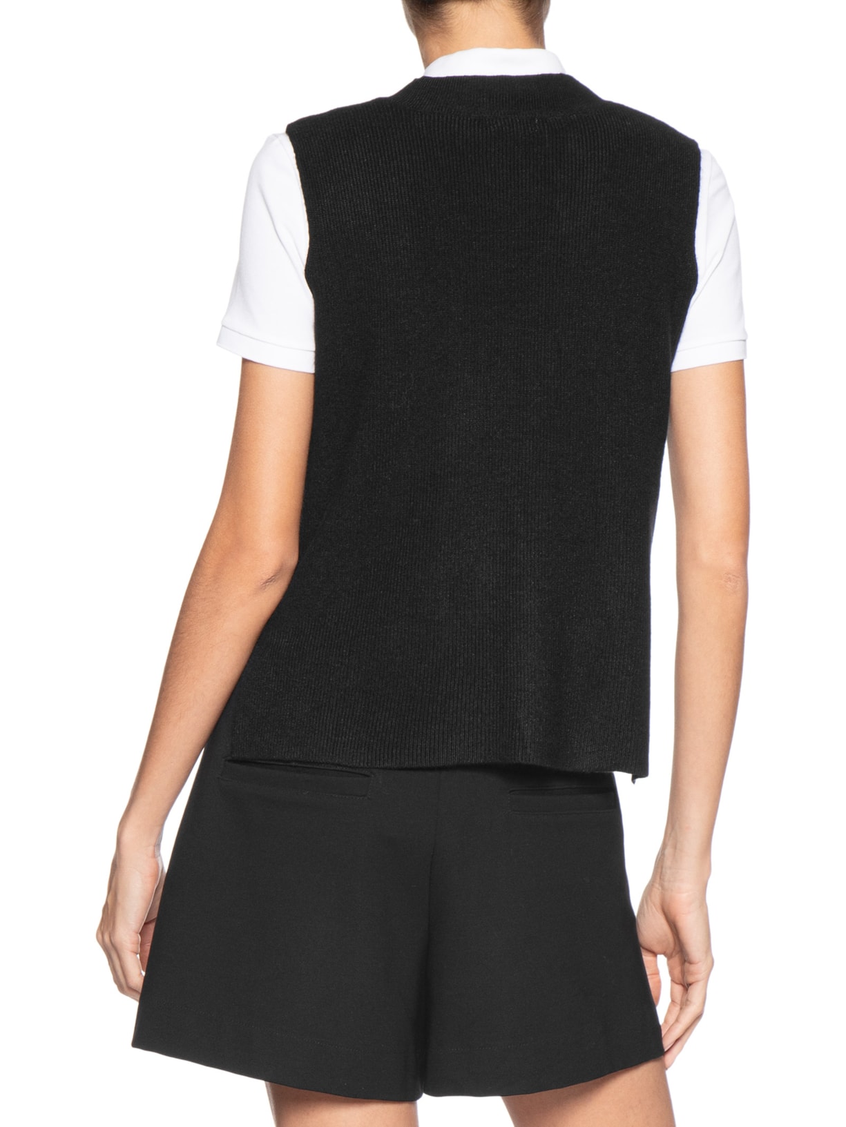 Colete Feminino em Tricot Gola V Preto Basiq