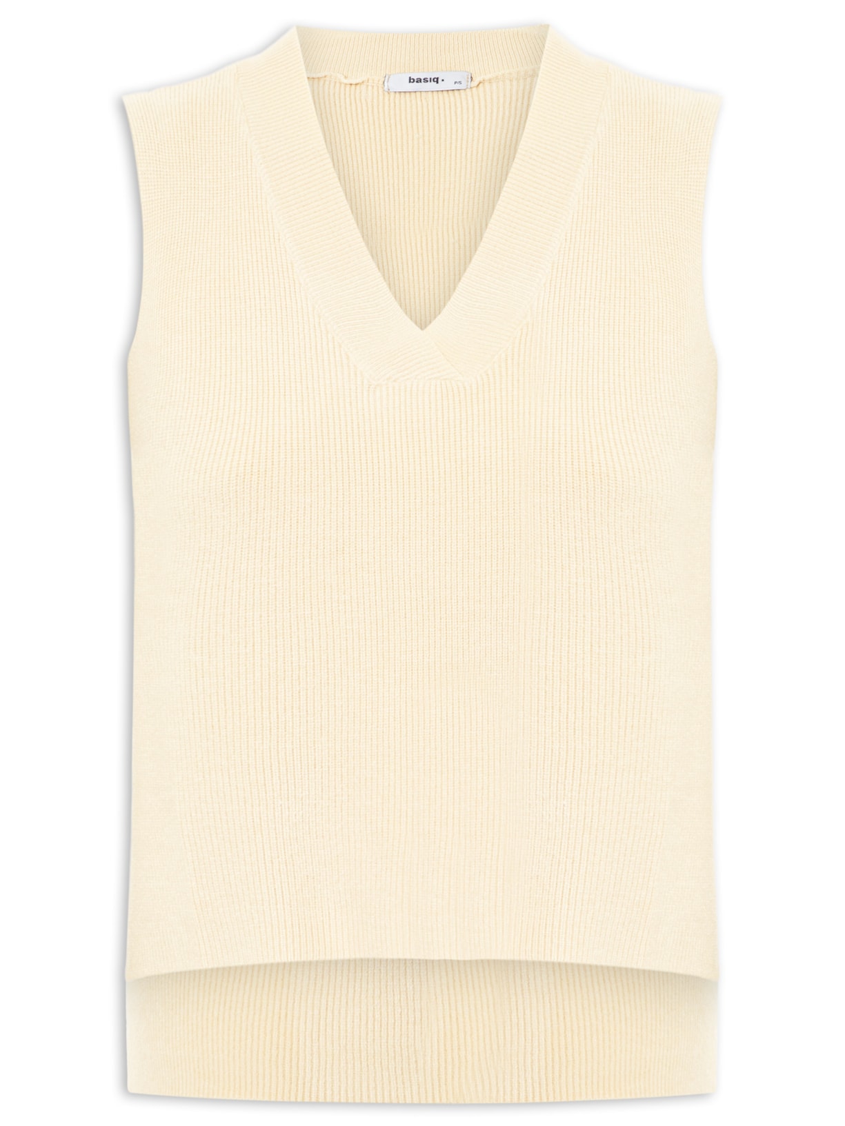 Colete Feminino em Tricot Gola V – Bege Basiq