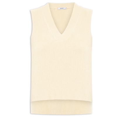 Colete Feminino em Tricot Gola V – Bege