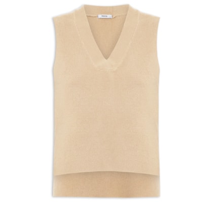 Colete Feminino em Tricot Gola V – Bege