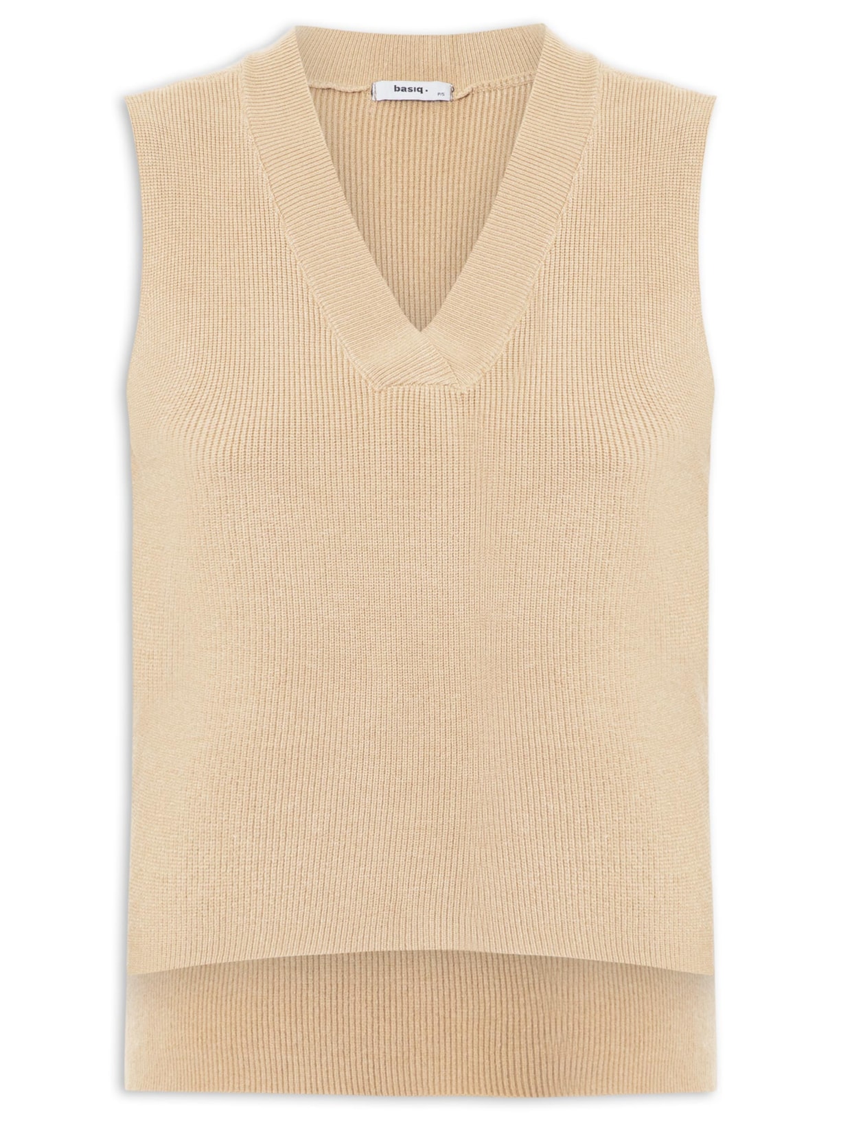 Colete Feminino em Tricot Gola V – Bege