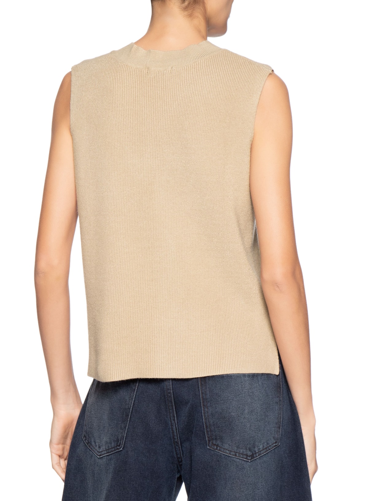 Colete Feminino em Tricot Gola V – Bege Basiq