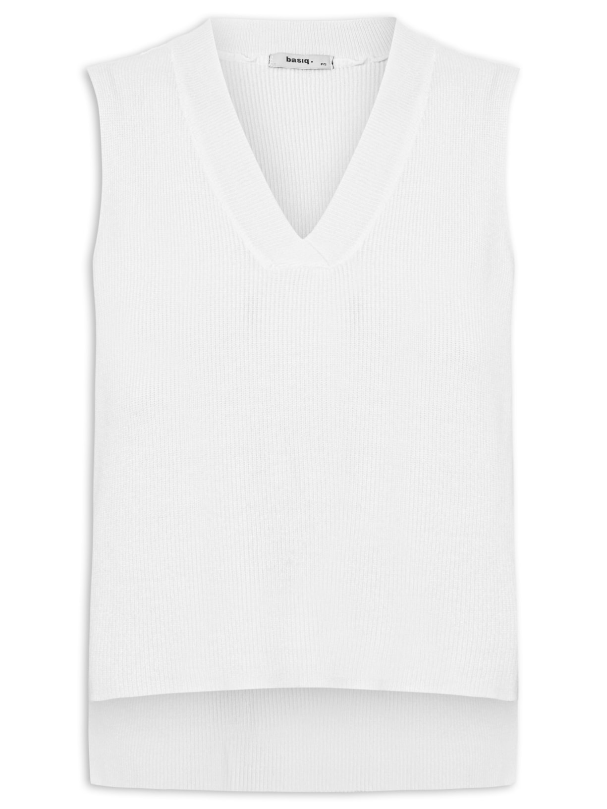 Colete Feminino em Tricot Gola V – Branco Basiq