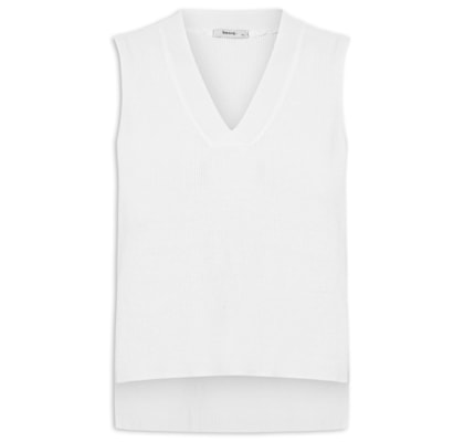 Colete Feminino em Tricot Gola V – Branco