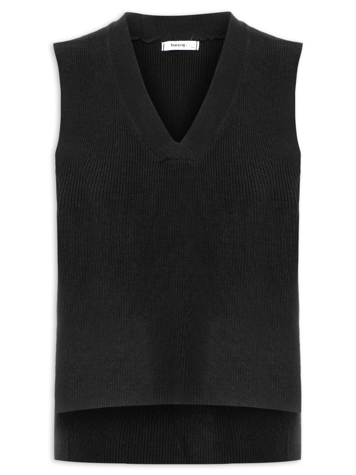Colete Feminino em Tricot Gola V – Preto Basiq