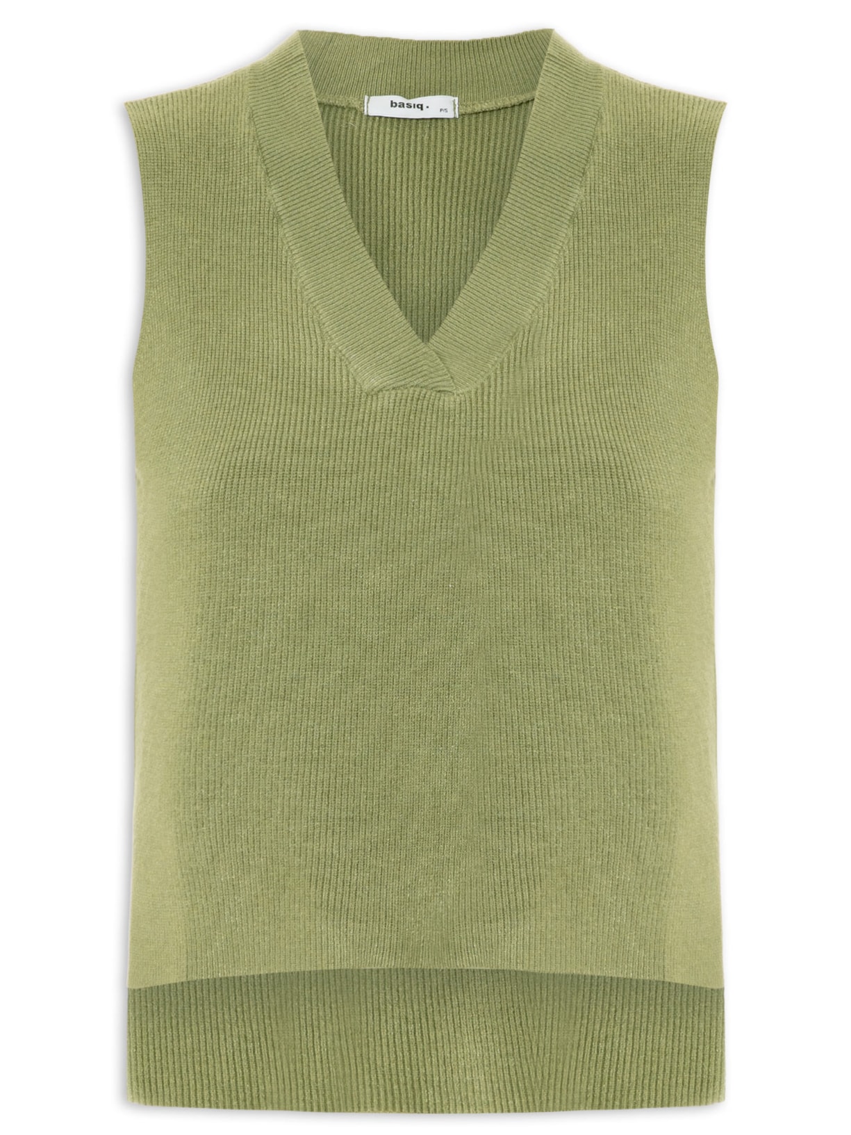 Colete Feminino em Tricot Gola V – Verde Basiq