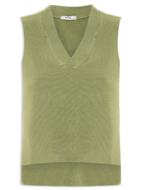 Colete Feminino em Tricot Gola V – Verde